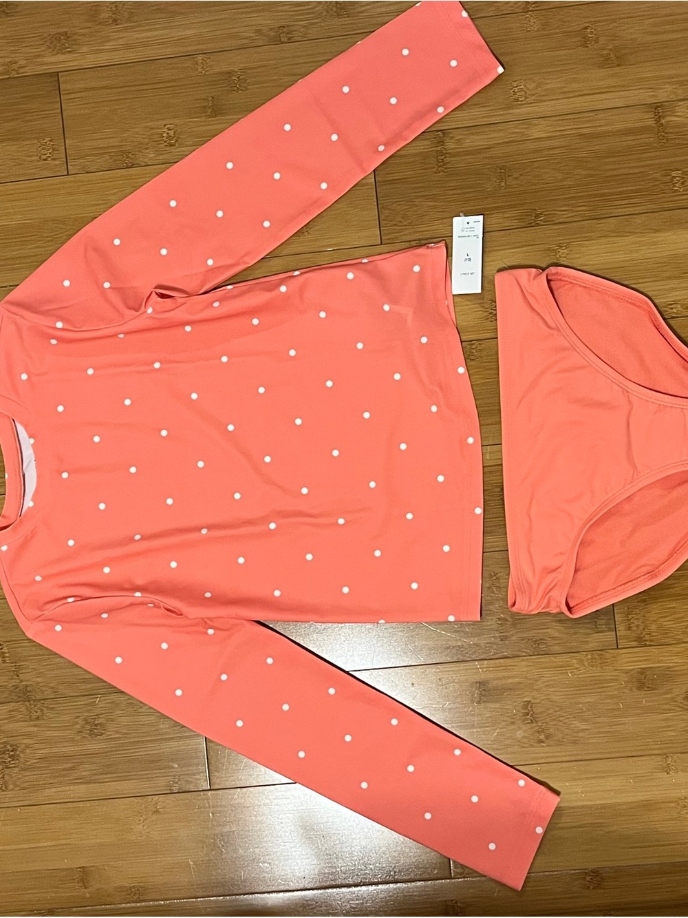 New w tags GAP Coral Pink Polka Dot swim suit 2 piece long sleeve 50 UPF sze 10
